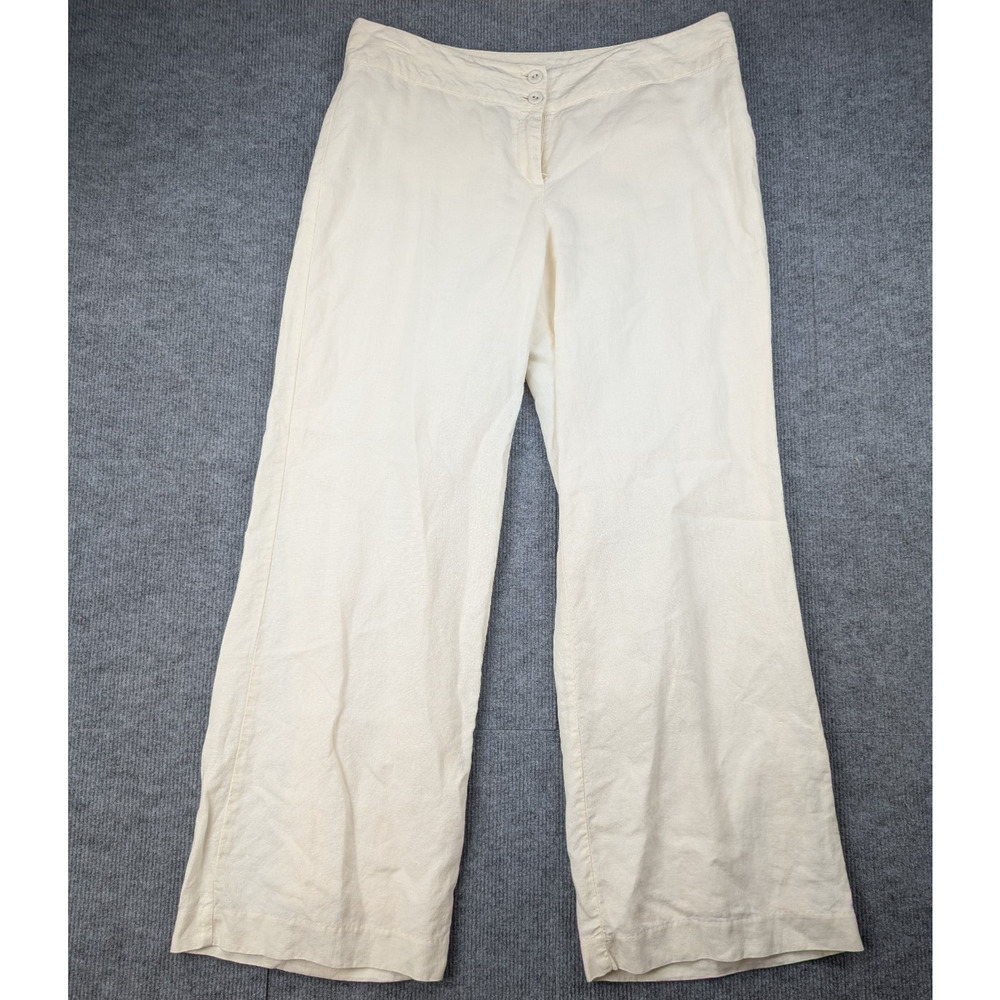 J Jill Wide Leg Pants Womens 14 Linen Coastal Quiet Luxury Beach Resort Minimal